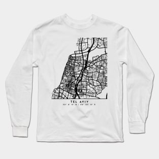 TEL AVIV ISRAEL BLACK CITY STREET MAP ART Long Sleeve T-Shirt